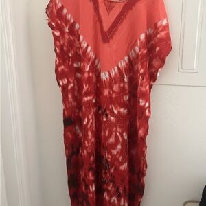 Red Tie-Dye Kaftan Dress